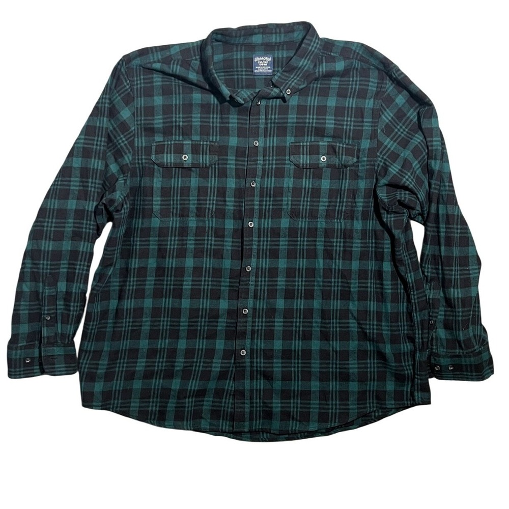 Faded Glory Men's 3XL Plaid Flannel Shirt Green Black Long Sleeve Button Down